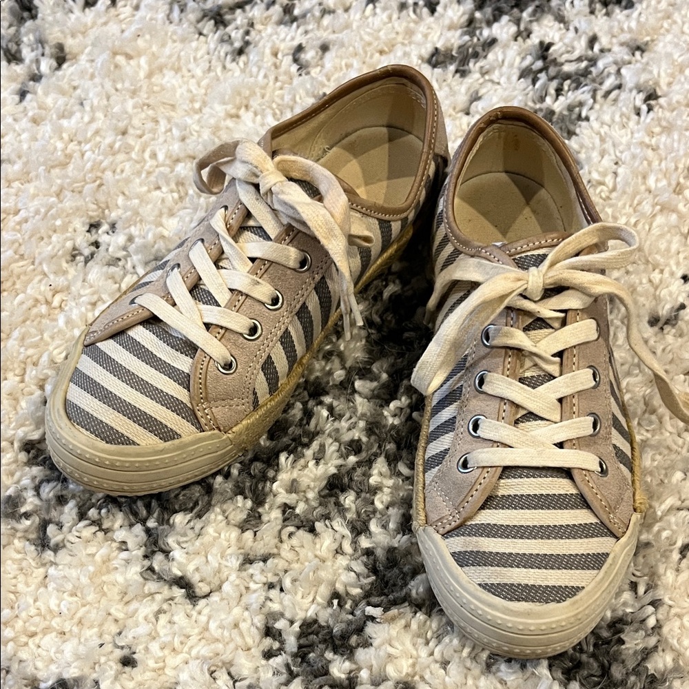 Aldo Beige and Gray Striped Flats